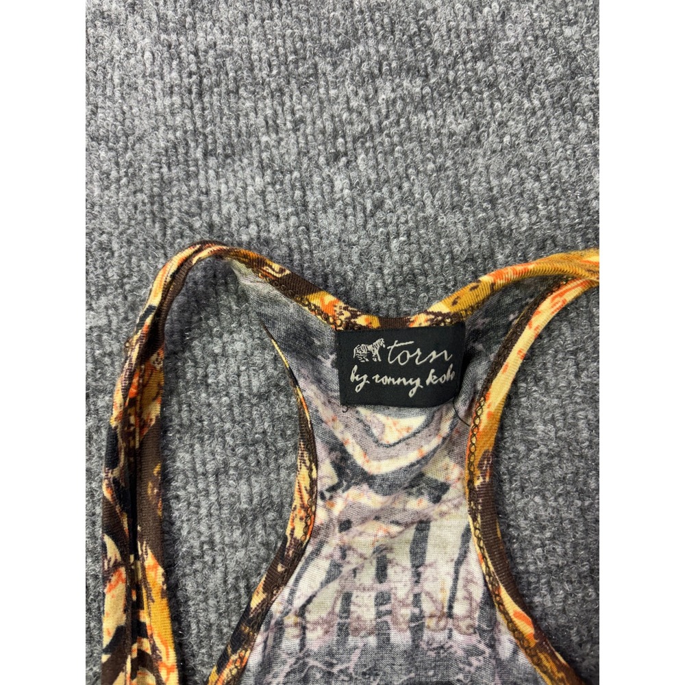 Torn by Ronny Kobo Maxi Dress Womens Medium Gold Tribal Print Racerback Modal - Picture 2 of 8